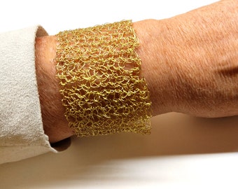 Personalized gold crochet cuff wire crochet bracelet knitted cuff adjustable crochet cuff  bridal cuff wedding cuff gold bridal bracelet
