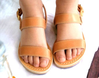 Sandales grecques pour enfants, sandales de baptême pour enfants, chaussures pour bébés, sandales plates en cuir pour tout-petits, sandales pour tout-petits, sandales confortables pour enfants