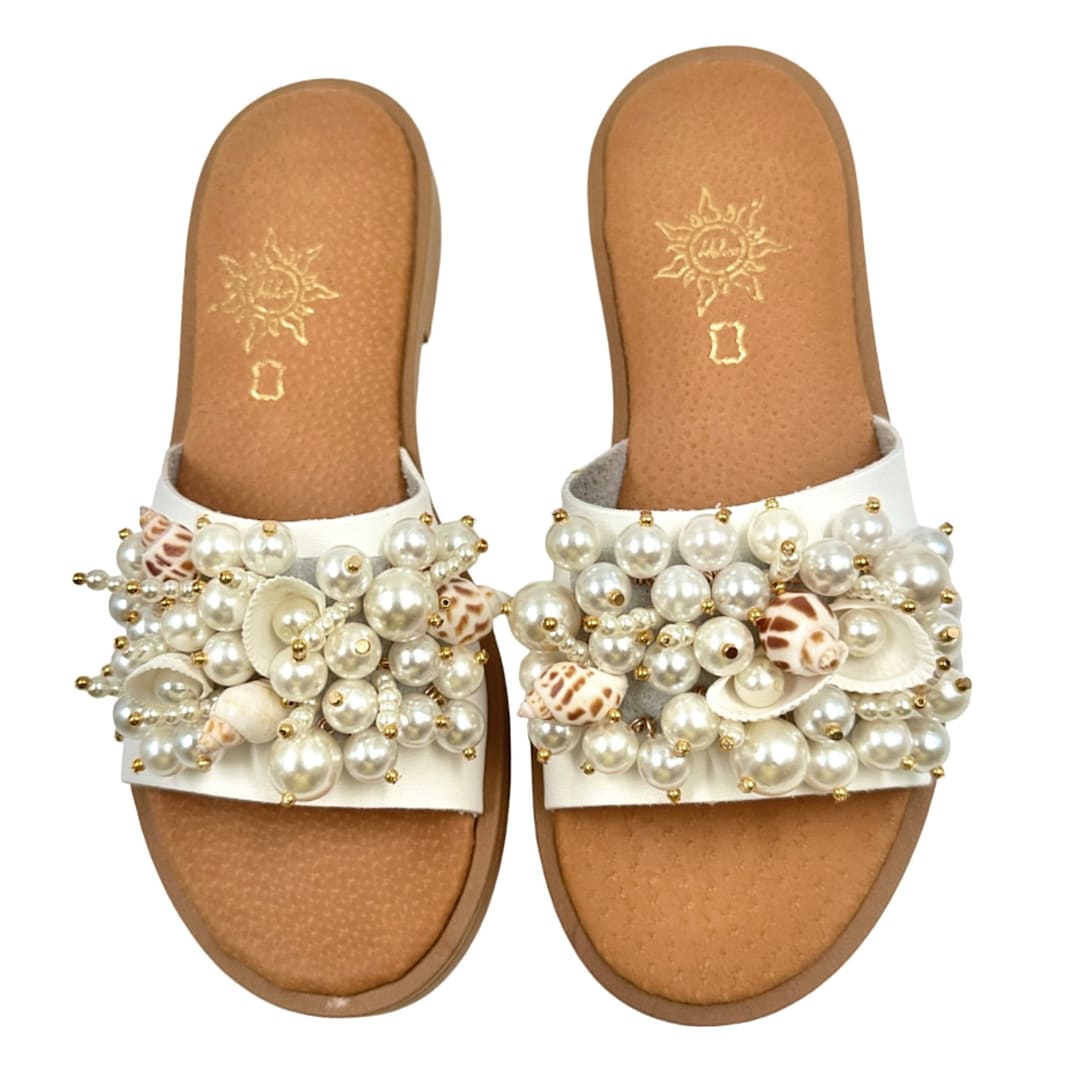 Pearl Sandals Seashell Slides Decorated Slipons Seashell Sandals
