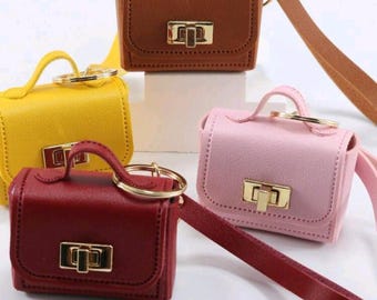 Mini Keychain purse Faux Leather satchel Charm miniature keychain bag small wallet key ring bag charm tiny coin wallet earpod case cute gift
