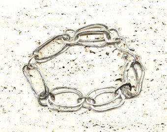 Einzigartige handgemachte Sterling Silber Doppel-Glieder-Armband Gehämmerte ovale Kette Armband Unisex Silber Bio Armband Weihnachtsschmuck für Sie