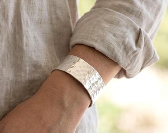 925 Sterling Silver Unisex Hammered Silver Cuff Bracelet open Wide Silver Bracelet adjustable Textured Silver Bangle Metal Cuff Bracelet