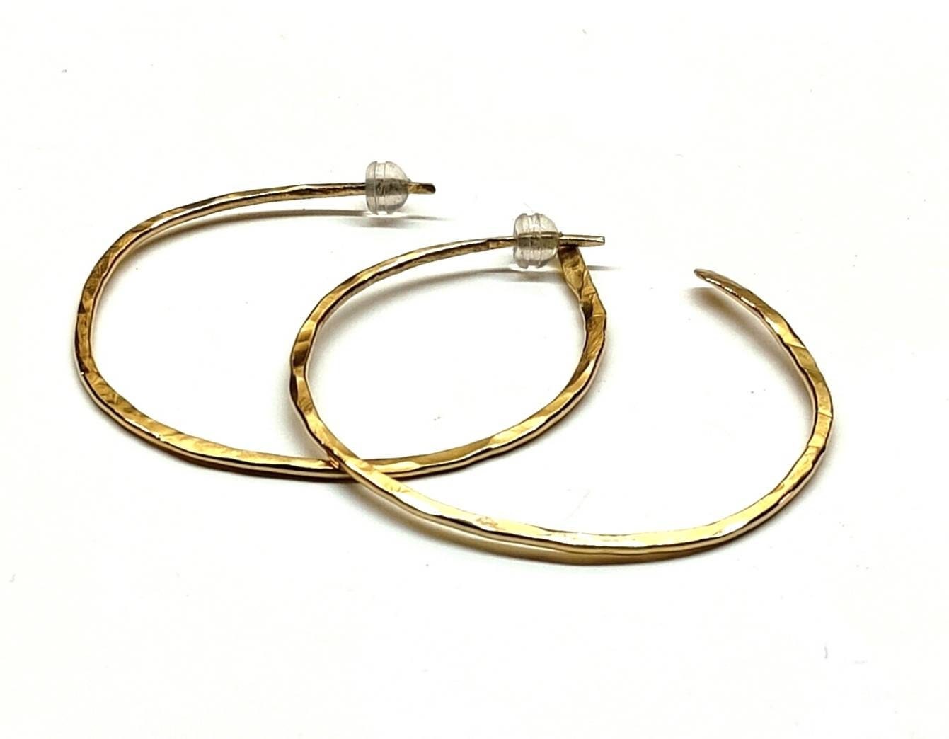 Bronze Hoop Earrings Hammered Large Hoops Thin Bronze Hoops Etsy