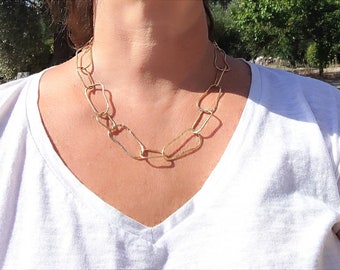Bronze chain necklace, brass chain necklace silver necklace customized necklace copper chain minimalist hammered necklace linked necklace
