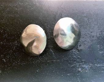 disc silver domed earrings round silver stud earrings hammered curved round earrings ear post earrings round concave earrings with prongs