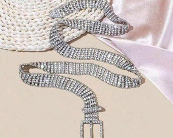 Cintura da donna in argento con strass, cintura sottile regolabile color oro, cintura da sera