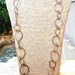 Woman&#39;s brass necklace gold chain necklace teardrop necklace link brass hammered necklace layered bronze handforged long necklace for mom