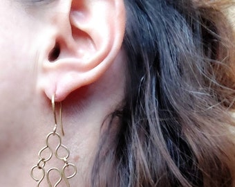 Bronze dangle earrings, filigree bronze earrings, dainty long earrings, wire bronze earrings, lightweight earrings, anniversary gift for her