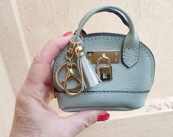 Mini Satchel Bag Keychain Faux Leather Bag Charm miniature keychain bag small wallet key ring bag charm colored coin wallet