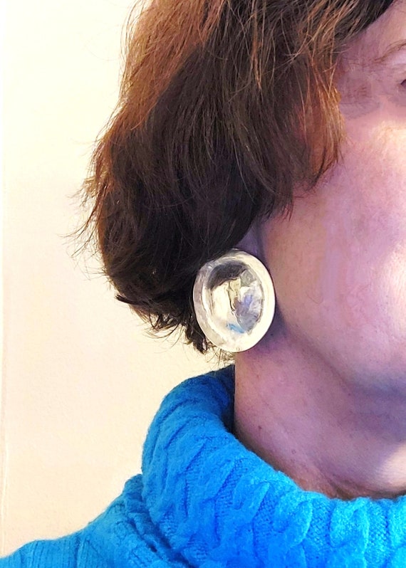 Large silver stud earrings round silver earrings hammered round earrings ear post earring round stud earring prong disc domed silver earring