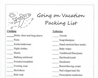 Vacation Packing List Checklist (Digital Download)