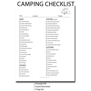 Camping Checklist Printable, Family RV Packing List (Digital PDF) image 1