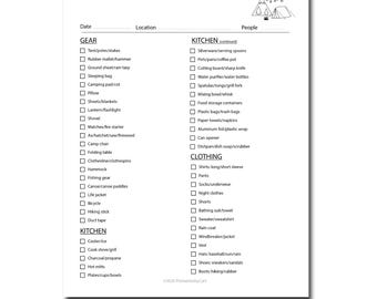 Camping Checklist Printable, Family RV Packing List (Digital PDF)