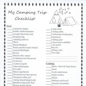 Camping Trip Checklist, Camping Planner, Vacation Checklist, Instant Digital Download