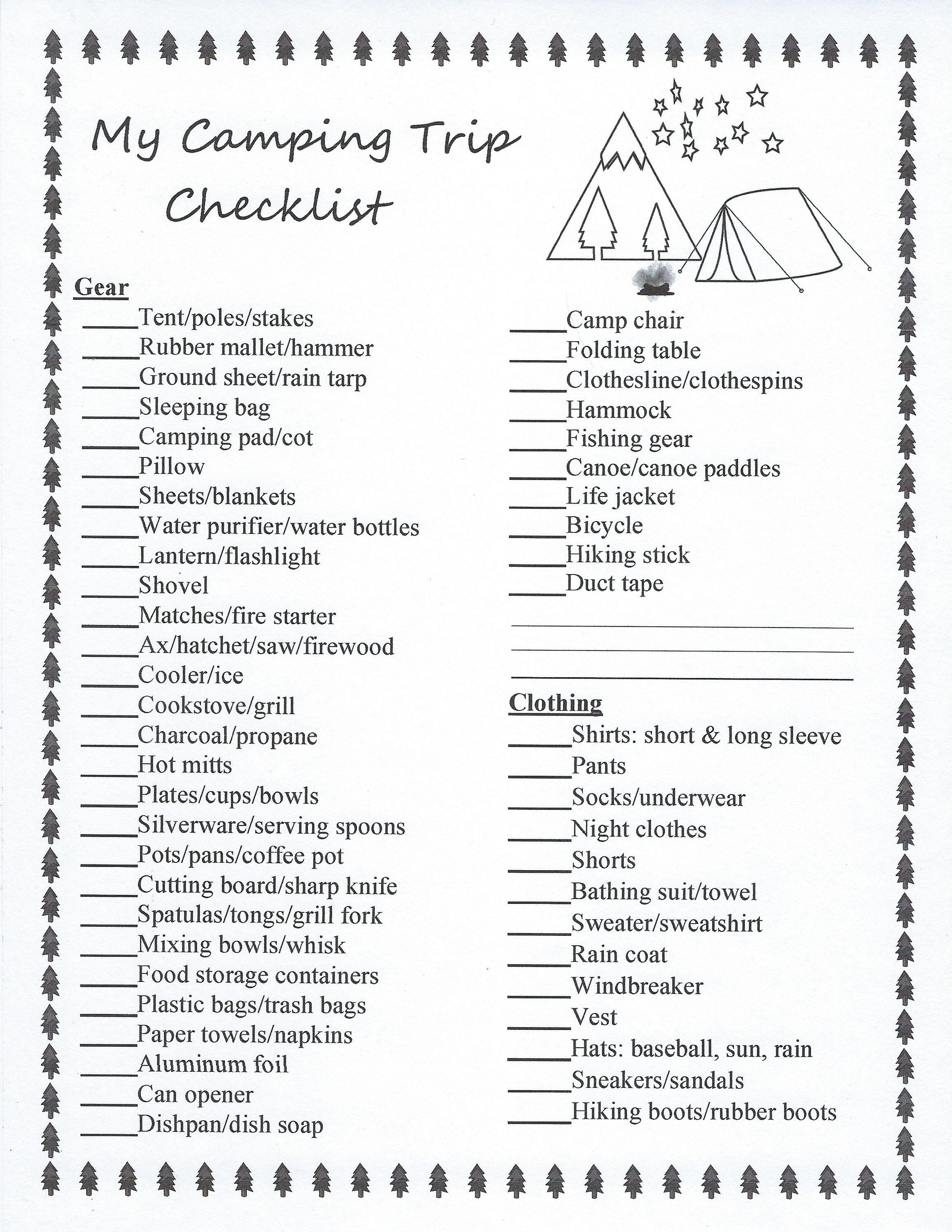 Camping Trip Checklist, Camping Planner, Vacation Checklist, Instant  Digital Download 