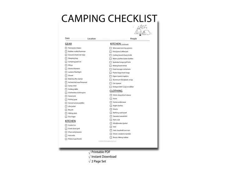 Camping Checklist Printable, Family RV Packing List (Digital PDF) image 1