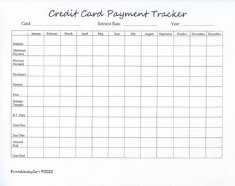 Credit Card Payment Tracker, Debt Tracker Worksheet (Digital Download)