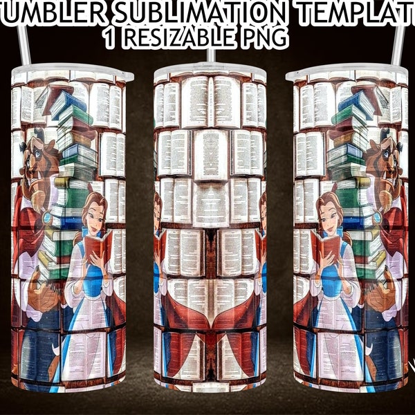 Beauty Princess sublimation tumbler template - Love to read tumbler template - Beast Princess tumbler template