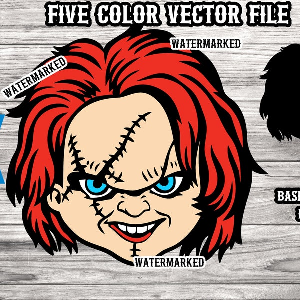 Chucky svg - High quality file - Child's Play svg - Good Guys SVG - 2 separate files- 1 colored face & 1 solid face silhouette