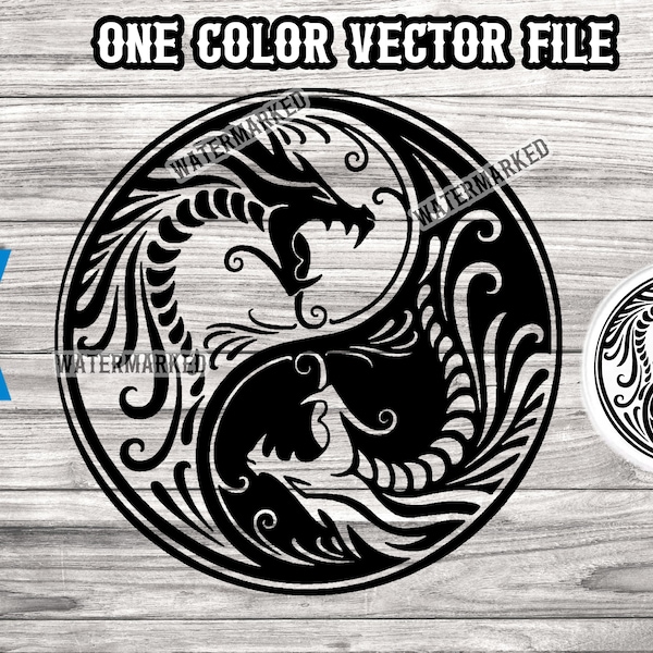 Dragons ronds yin et yang svg - SVG rond pour porte-clés - Fichier svg Round Dragon - Cinq types de fichiers différents inclus