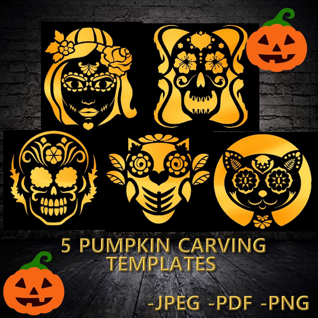 Day of the Dead Pumpkin Stencils 5 Different Images 3