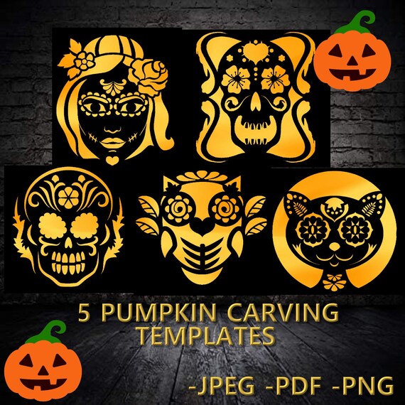 Day of the Dead Pumpkin Carving Templates 5 Different Images Etsy Canada