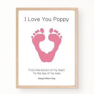 Father&#39;s Day Handprint Art Printable, I Love You Poppy, Footprint Gift for Dad from Kids, Gift for Poppy Grandpa, Toddler Baby Footprint Art