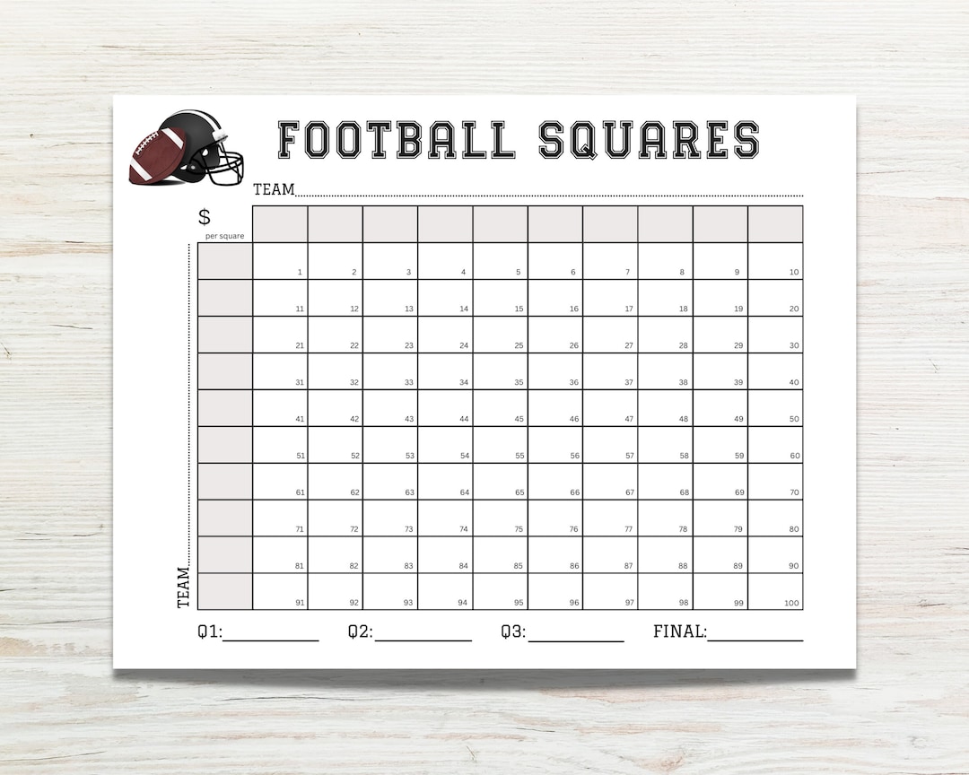 Football Squares Printable, Football Square Fundraiser, 100 Square Football Squares Printable, Football Square Fundraiser, 100 Square