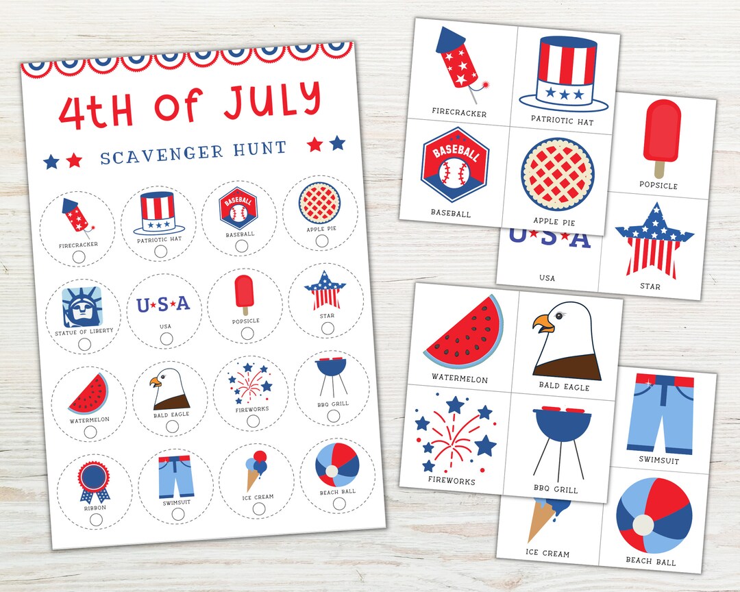 4th of July Scavenger Hunt Game Fourth of July Game Indoor Etsy