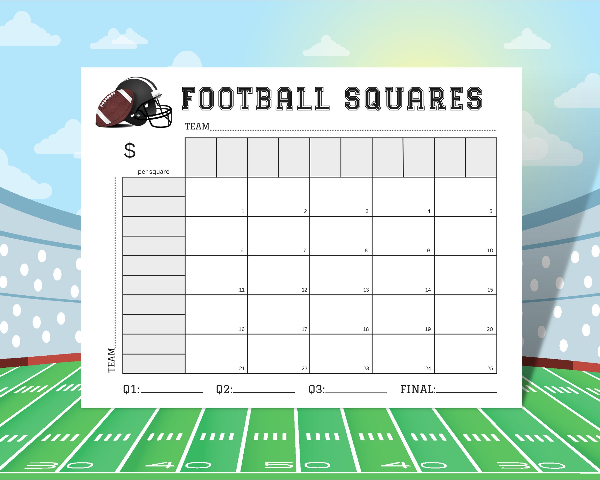football squares editable printable, football square fundraiser