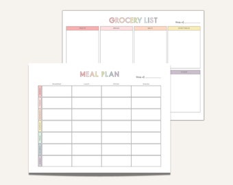 Meal Planner Printable, Weekly Menu Planner, Grocery List Printable, Meal Tracker, Food Journal, Menu Plan and Prep Template, Diet, Health