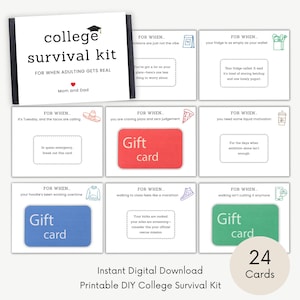 Trousse de survie à imprimer pour l'université, porte-cartes cadeau pour diplômé, trousse de soins pour l'université, boîte-cadeau livre, cadeau pour l'obtention du diplôme d'études secondaires, troisième cycle