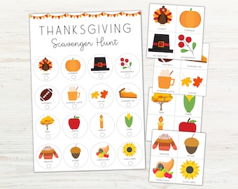 Thanksgiving Scavenger Hunt Printable for Kids, Indoor Outdoor, Thanksgiving Game, Thanksgiving Classroom Activity, Fall Game, Autumn Hunt