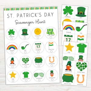 Búsqueda del tesoro del día de San Patricio para imprimir, búsqueda del tesoro en interiores, búsqueda del tesoro de duendes, juego de San Patricio para niños, actividad para el aula