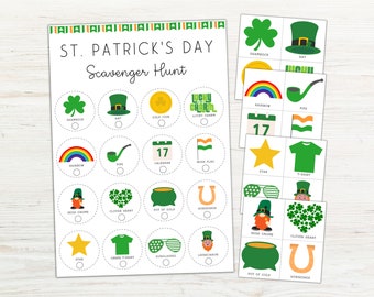 St. Patrick's Day Scavenger Hunt Printable, Indoor Treasure Hunt, Leprechaun Scavenger Hunt, St. Patrick's Game for Kids, Classroom Activity