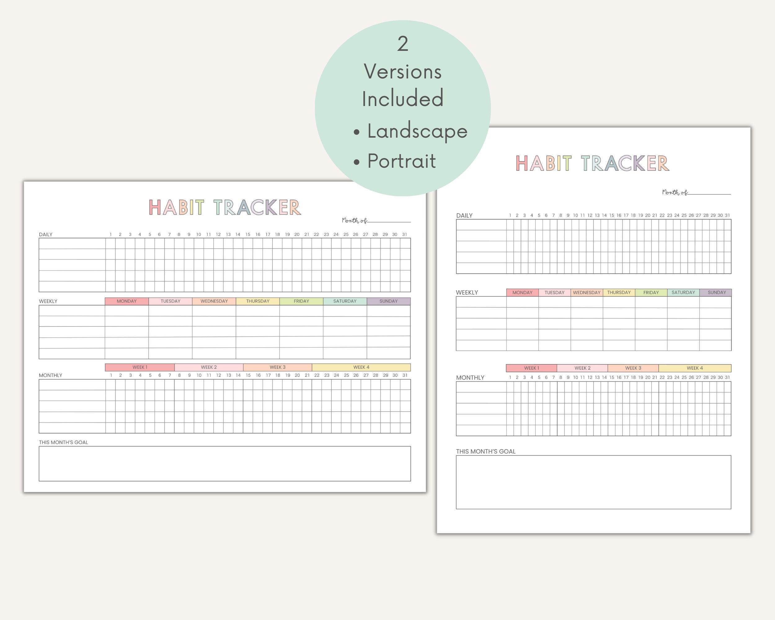 Habit Tracker Printable, Monthly Weekly Daily Habit Tracker, Goal ...