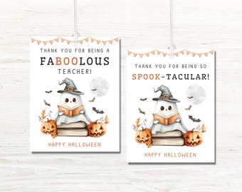 Faboolous Teacher Tag Printable, Spooktacular Teacher, Faboolous Ghost, Teacher Appreciation Halloween Gift Tags, School Staff, PTO, PTA