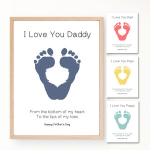Father&#39;s Day Handprint Art Printable, I Love You Daddy, Footprint Gift for Dad from Kids, Happy Fathers Day, Toddler Footprint, Baby Art