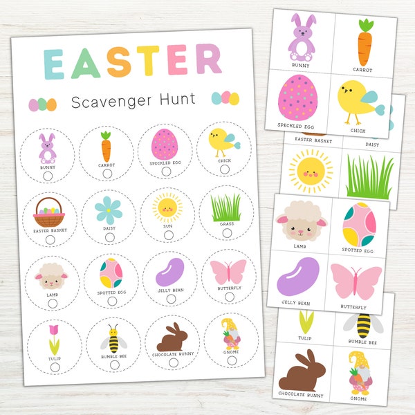 Easter Scavenger Hunt for Kids Printable, Indoor Treasure Hunt with Picture Cards to Hide, Easter Game for Kids, Easter Party Game Classroom