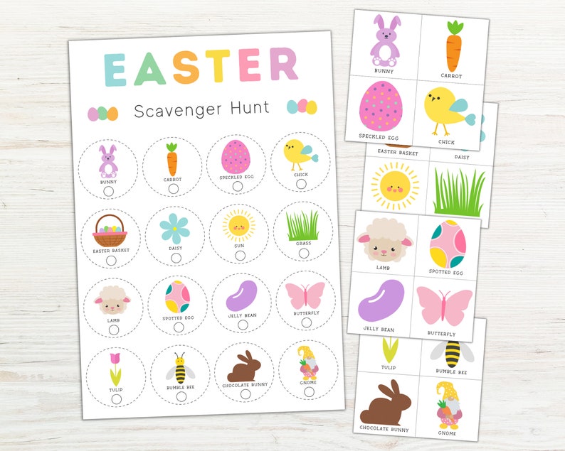 Easter Scavenger Hunt for Kids Printable, Indoor Treasure Hunt with Picture Cards to Hide, Easter Game for Kids, Easter Party Game Classroom image 1