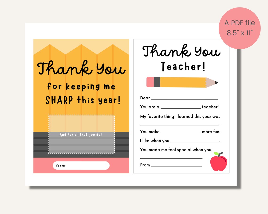 Teacher Appreciation PRINTABLE Gift Card Holder End of Year - Etsy