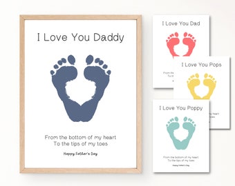 Father's Day Handprint Art Printable, I Love You Daddy, Footprint Gift for Dad from Kids, Happy Fathers Day, Toddler Footprint, Baby Art