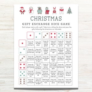 Christmas Gift Exchange Dice Game Printable, Roll the Dice Holiday Gift Exchange, White Elephant, Pass the Gift Game, Christmas Party Games image 1