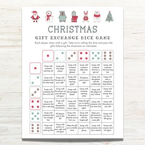 Christmas Gift Exchange Dice Game Printable, Roll the Dice Holiday Gift Exchange, White Elephant, Pass the Gift Game, Christmas Party Games