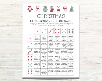 Christmas Gift Exchange Dice Game Printable, Roll the Dice Holiday Gift Exchange, White Elephant, Pass the Gift Game, Christmas Party Games