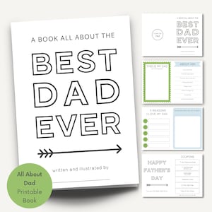Livre à imprimer Tout sur mon père, Questionnaire fête des pères, Entretien avec un père, DIY facile pour la fête des pères, Cartes à imprimer, Bricolage pour enfants, Meilleur papa