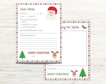 Op de afbeelding: Printbare kerstbrief aan de kerstman met een rode en groene gestreepte rand. De brief bevat een ruimte voor het kind om zijn naam, leeftijd en of hij braaf of stout is geweest, te schrijven. Er is ook een ruimte om te schrijven wat hij extra goed heeft gedaan en zijn kerstverlanglijstje.