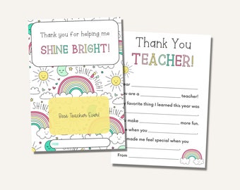 Teacher Appreciation Gift Card Holder PRINTABLE, Teacher Thank You Card, Teacher Gift, Birthday, Teacher Appreciation Card, Helping Me Shine