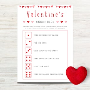 Valentinstag Süßigkeits-Würfelspiel, druckbares Valentinstag-Spiel, Valentinstag Aktivität für Kinder, Valentinstag Partyspiel, Klassenzimmer Spiel