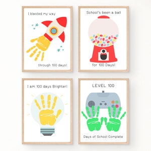 100 Days of School Handprint Bundle Printable, 100 Days of School Activities, 100 Days Smarter, Blasted My Way, Preschool Craft, Fingerprint